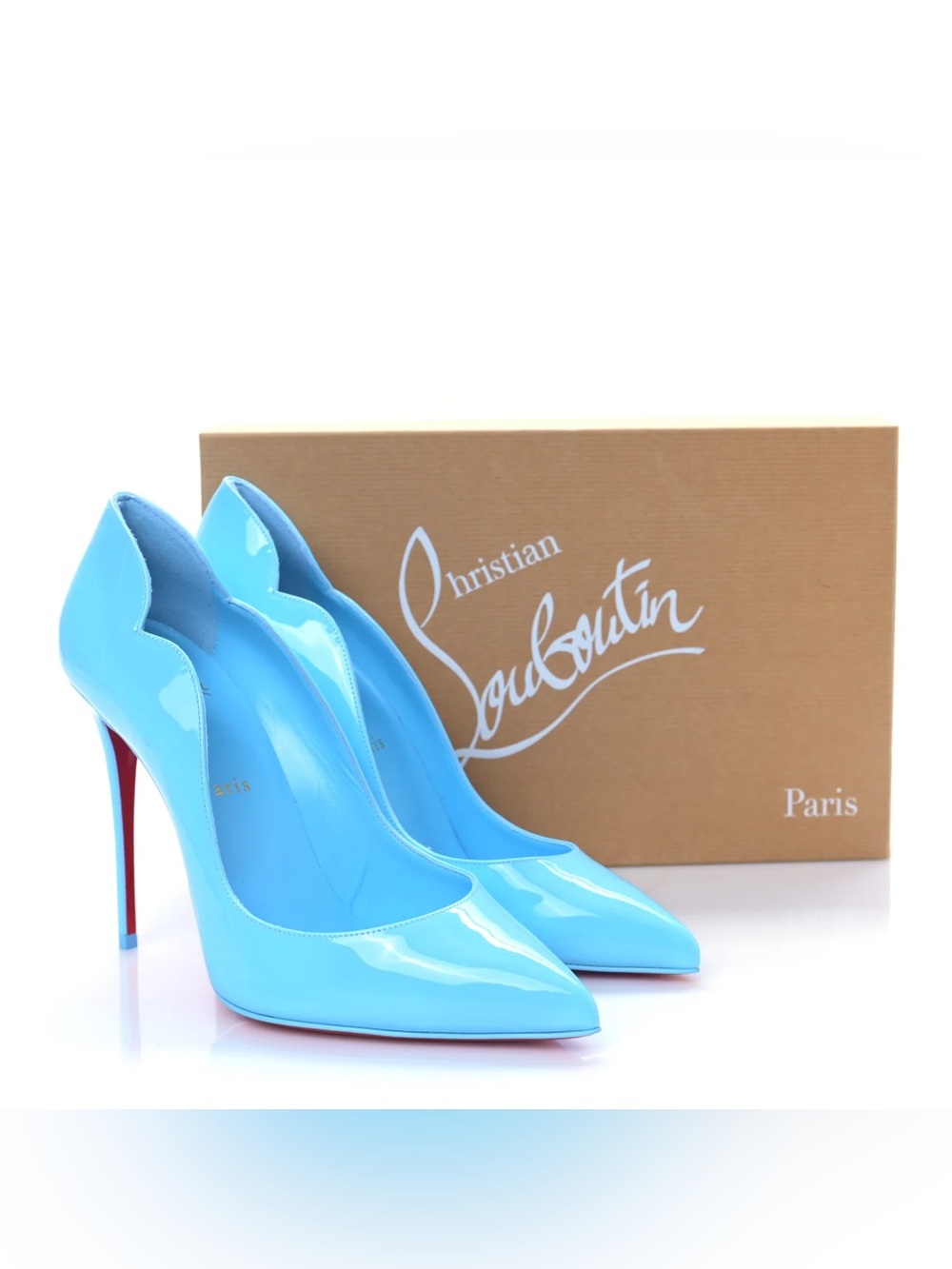 Christian Louboutin Hot Chick 100 Patent Leather Scalloped Pumps in Splash 40